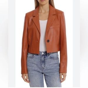 AVEC LES FILLES	Faux Leather Cropped Blazer NWT